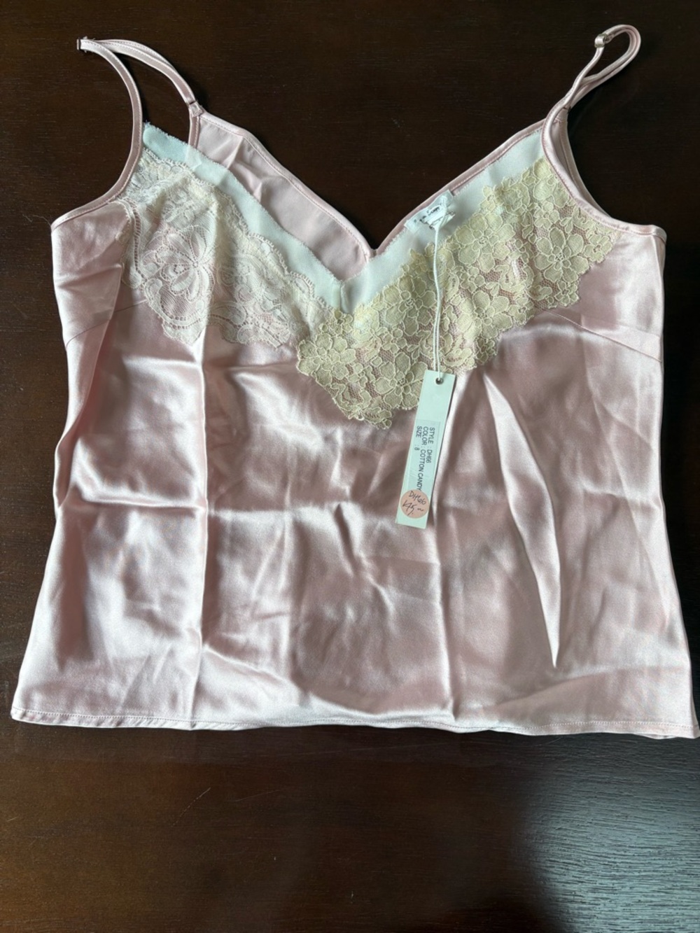 Silk-Look Lace Trim Cami in Blush Pink